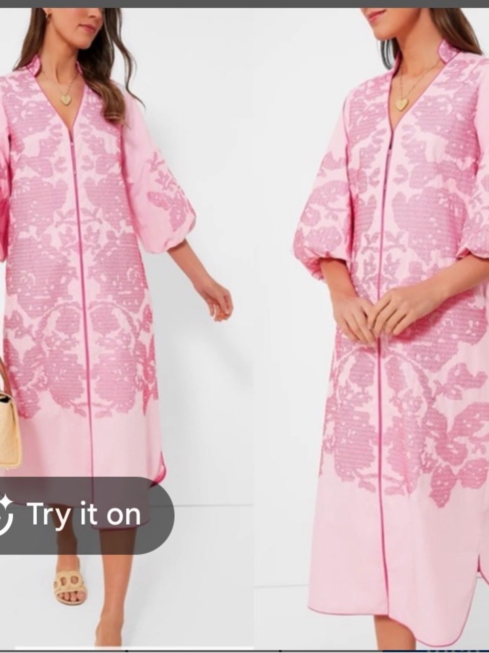 Hyacinth House Light Pink Embroidery Arem Caftan Dress